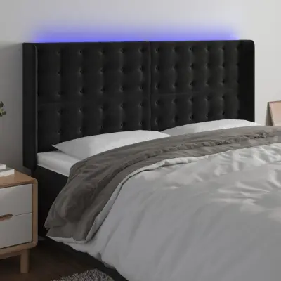 The Living Store LED posteljno vzglavje črno 163x16x118/128 cm žamet - LED Vzglavje