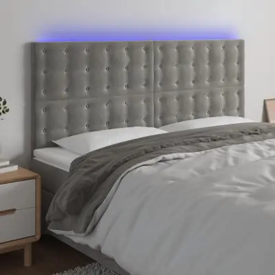 The Living Store LED posteljno vzglavje svetlo sivo 160x5x118/128 cm žamet - LED Vzglavje