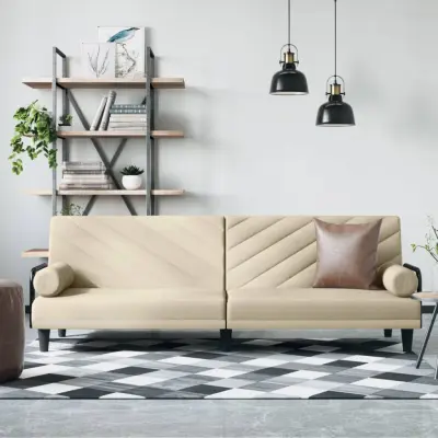 The Living Store Raztegljiv kavč z naslonjali za roke krem blago - Raztegljiv Kavč