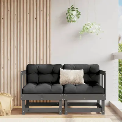 The Living Store Kotni kavč z blazinami 2 kosa siva trdna borovina - Kotna Sedežna Garnitura