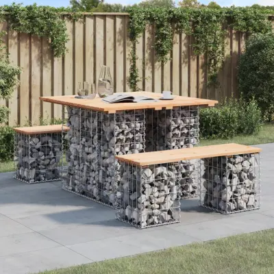 The Living Store Vrtna gabionska klop 100x102x72 cm trdna borovina - Vrtna Klop