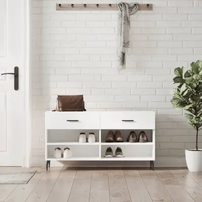 The Living Store Klop za čevlje bela 102x35x55 cm inženirski les - Klop Za Čevlje