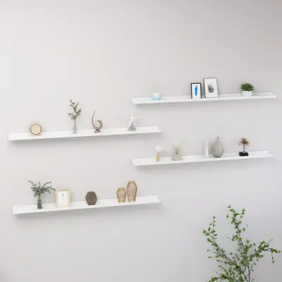 The Living Store Stenske police 4 kosi visok sijaj bele 115x9x3 cm - Stenska Polica
