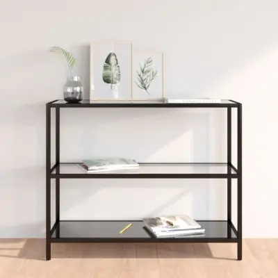 The Living Store Polica prozorna in črna 100x36x90 cm kaljeno steklo - Polica