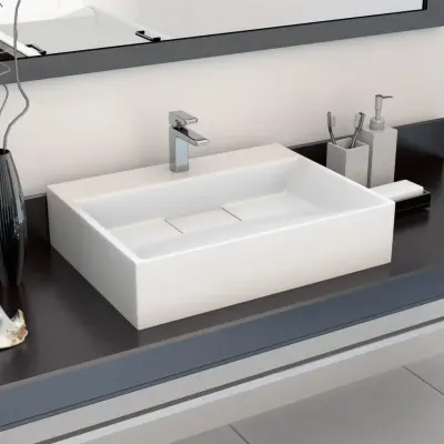 The Living Store Umivalnik 50x38x13 cm liti mineral/marmor bel - Umivalnik