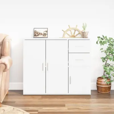 The Living Store Komoda visok sijaj bela 91x29,5x75 cm inženirski les - Komoda