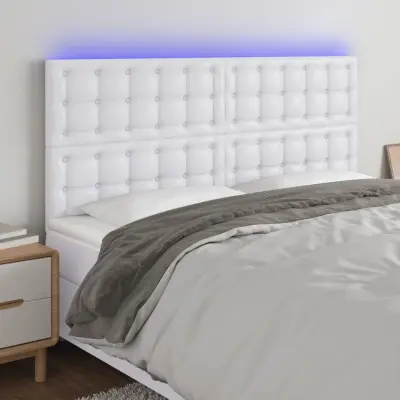 The Living Store LED posteljno vzglavje belo 180x5x118/128 cm umetno usnje - LED Vzglavje