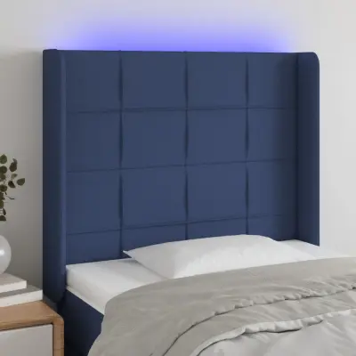 The Living Store LED posteljno vzglavje modro 93x16x118/128 cm blago - LED Vzglavje