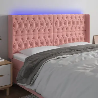 The Living Store LED posteljno vzglavje roza 203x16x118/128 cm žamet - LED Vzglavje