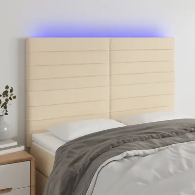 The Living Store LED posteljno vzglavje krem 144x5x118/128 cm blago - LED Vzglavje