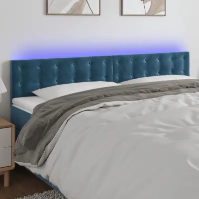 The Living Store LED posteljno vzglavje temno modro 160x5x78/88 cm žamet - LED Vzglavje