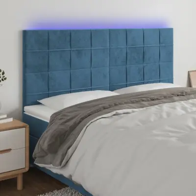 The Living Store LED posteljno vzglavje temno modro 180x5x118/128 cm žamet - LED Vzglavje