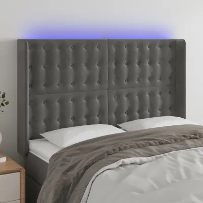 The Living Store LED posteljno vzglavje temno sivo 147x16x118/128 cm žamet - LED Vzglavje