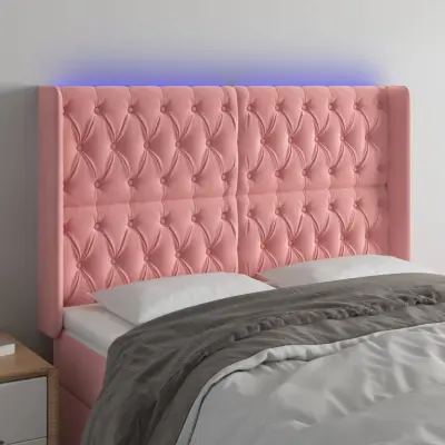 The Living Store LED posteljno vzglavje roza 163x16x118/128 cm žamet - LED Vzglavje