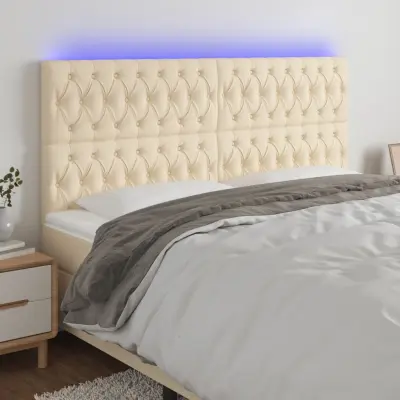 The Living Store LED posteljno vzglavje krem 180x7x118/128 cm blago - LED Vzglavje