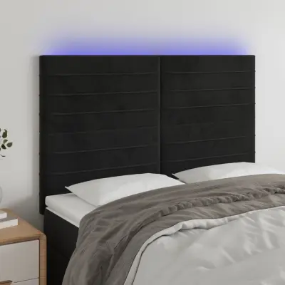 The Living Store LED posteljno vzglavje črno 144x5x118/128 cm žamet - LED Vzglavje
