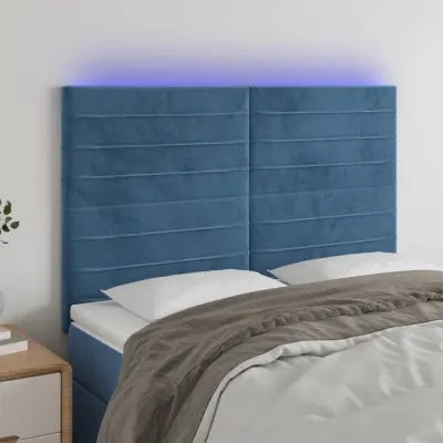 The Living Store LED posteljno vzglavje temno modro 144x5x118/128 cm žamet - LED Vzglavje