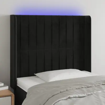 The Living Store LED posteljno vzglavje črno 83x16x118/128 cm žamet - LED Vzglavje