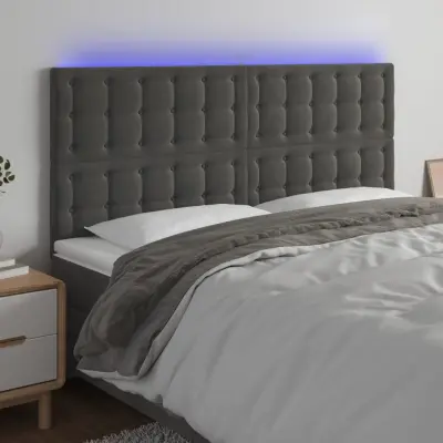 The Living Store LED posteljno vzglavje temno sivo 180x5x118/128 cm žamet - LED Vzglavje