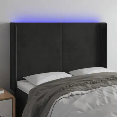 The Living Store LED posteljno vzglavje črno 147x16x118/128 cm žamet - LED Vzglavje