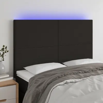 The Living Store LED posteljno vzglavje črno 144x5x118/128 cm blago - LED Vzglavje