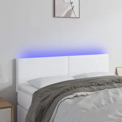The Living Store LED posteljno vzglavje belo 144x5x78/88 cm umetno usnje - LED Vzglavje