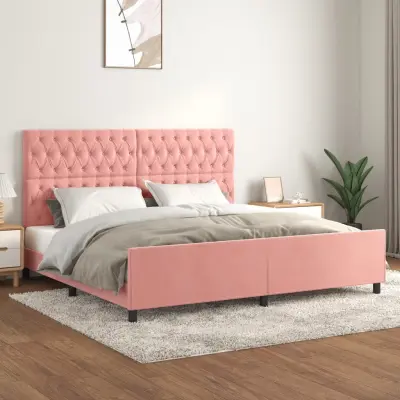The Living Store Posteljni okvir z vzglavjem roza 200x200 cm žamet - Posteljni Okvir Z Vzglavjem