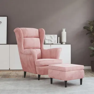 The Living Store Fotelj s stolčkom roza žamet - Fotelj S Stolčkom