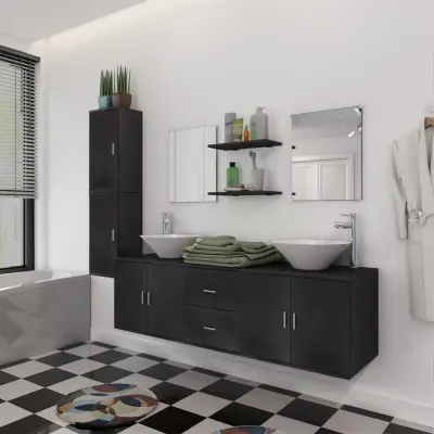 The Living Store 9-Delni Komplet Kopalniškega Pohištva z Umivalnikom Črne Barve - Kopalniško Pohištvo In Umivalnik