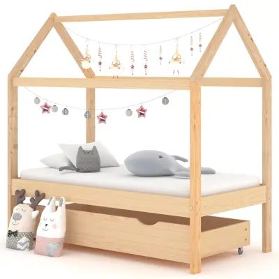 The Living Store Otroški posteljni okvir s predalom trdna borovina 70x140 cm - Otroški Posteljni Okvir