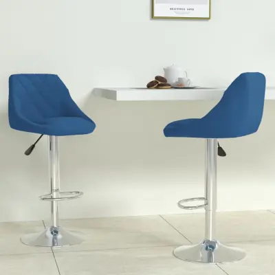 The Living Store Barski stolček 2 kosa moder žamet - Barski Stolček