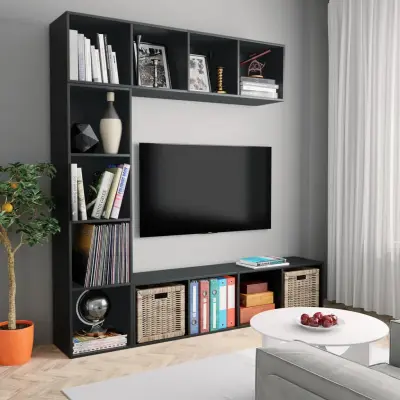 The Living Store Knjižna omara/TV omara 3-delna črna 180x30x180 cm - Knjižna Omarica