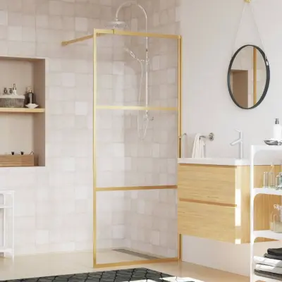 The Living Store Stena za tuš s prozornim ESG steklom zlata 90x195 cm - Stena Za Tuš