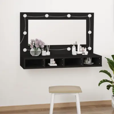 The Living Store Omarica z ogledalom in LED lučkami črna 90x31,5x62 cm - Omarica Z Ogledalom