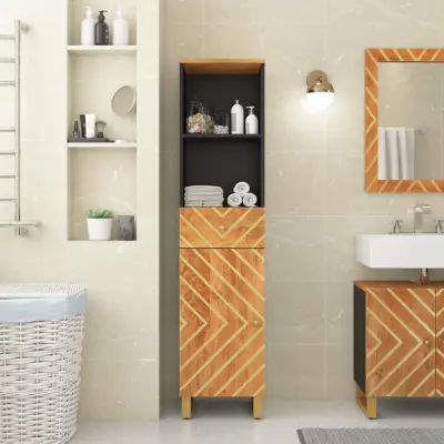 The Living Store Kopalniška omarica rjava in črna 38x33,5x160 cm trden mango - Kopalniška Omarica