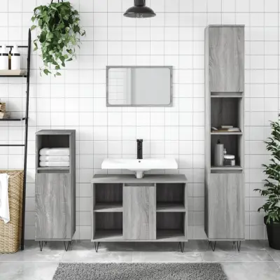 The Living Store Kopalniška omarica siva sonoma 30x30x100 cm inženirski les - Kopalniška Omarica