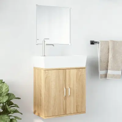 The Living Store Kopalniška garnitura 2-delna hrast inženirski les - Komplet Kopalniškega Pohištva