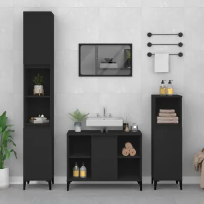 The Living Store Omarica za umivalnik črna 80x33x60 cm inženirski les - Omarica Za Umivalnik