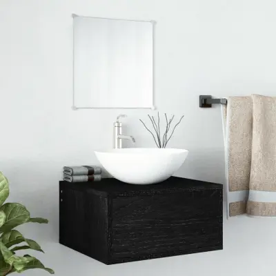 The Living Store Kopalniško pohištvo 2 kosa črne barve inženirski les - Komplet Kopalniškega Pohištva