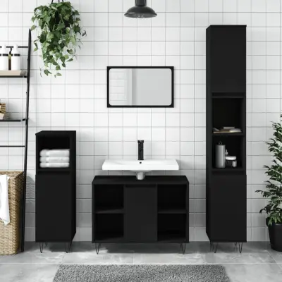 The Living Store Kopalniška omarica črna 30x30x100 cm inženirski les - Kopalniška Omarica