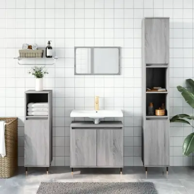 The Living Store Komplet kopalniških omaric 3-delni siva sonoma inženirski les - Komplet Kopalniškega Pohištva