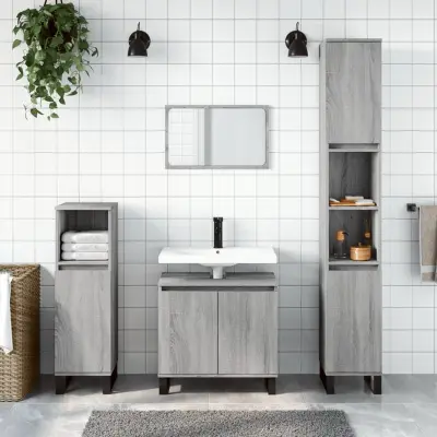 The Living Store Komplet kopalniških omaric 3-delni siva sonoma inženirski les - Komplet Kopalniškega Pohištva