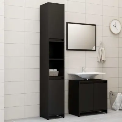 The Living Store Kopalniško pohištvo 3 kosi črne barve iverna plošča - Komplet Kopalniškega Pohištva