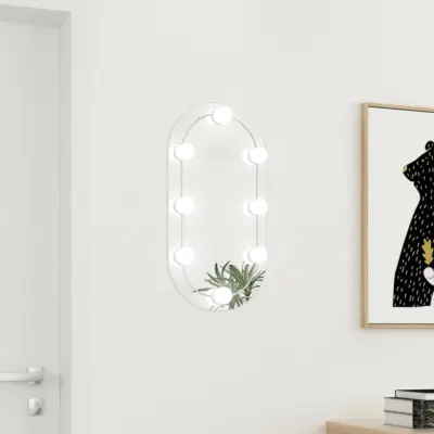 The Living Store Ogledalo z LED lučkami 60x30 cm stekleno ovalno - Ogledalo Z LED Lučko