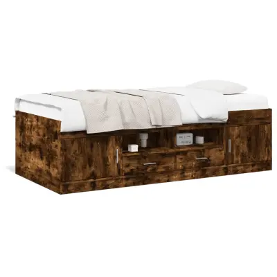The Living Store Dnevna postelja s predali dimljeni hrast 90x200 cm inž. les - Dnevna Postelja