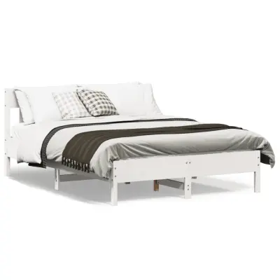 The Living Store Posteljni okvir brez vzmetnice bel 140x190 cm trdna borovina - Posteljni Okvir