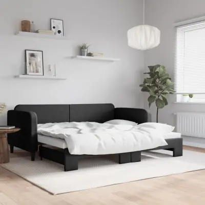 The Living Store Izvlečna dnevna postelja črna 90x200 cm blago - Izvlečna Dnevna Postelja