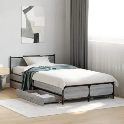 The Living Store Posteljni okvir s predali siva sonoma 75x190 cm inženirski les - Posteljni Okvir