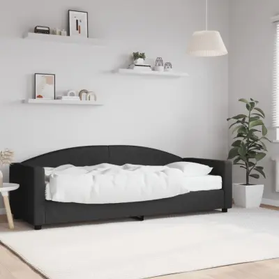 The Living Store Dnevna postelja z vzmetnico črna 80x200 cm blago - Dnevna Postelja Z Vzmetnico