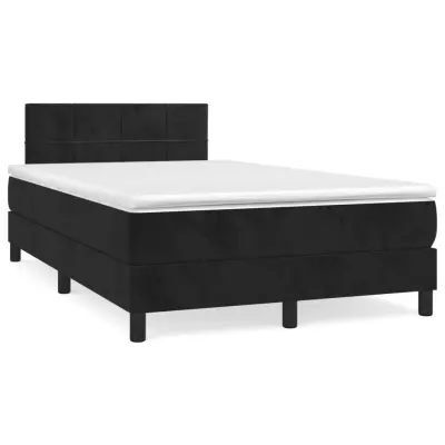 The Living Store Box spring postelja z vzmetnico črna 120x190 cm žamet - Box Spring Postelja